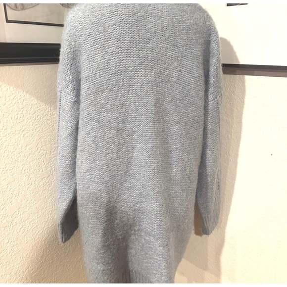 ANTHROPOLOGIE Blue Chunky Cable Knit Longline Open Front Cardigan Sweater Small - Picture 4 of 10